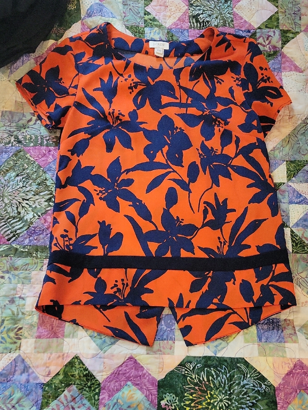 J. Crew Orange Top with Navy Floral Print